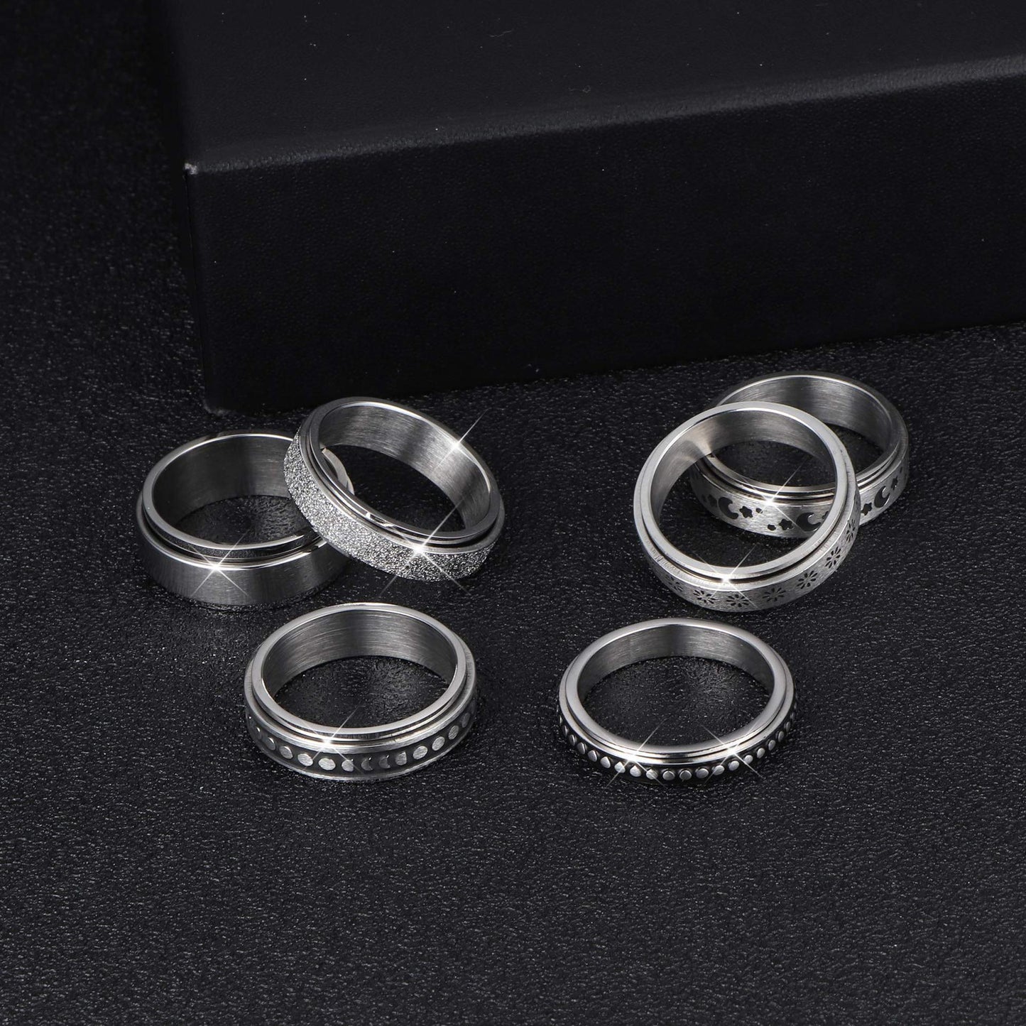Drehbarer Spinner-Ring mit Mond & Sternen