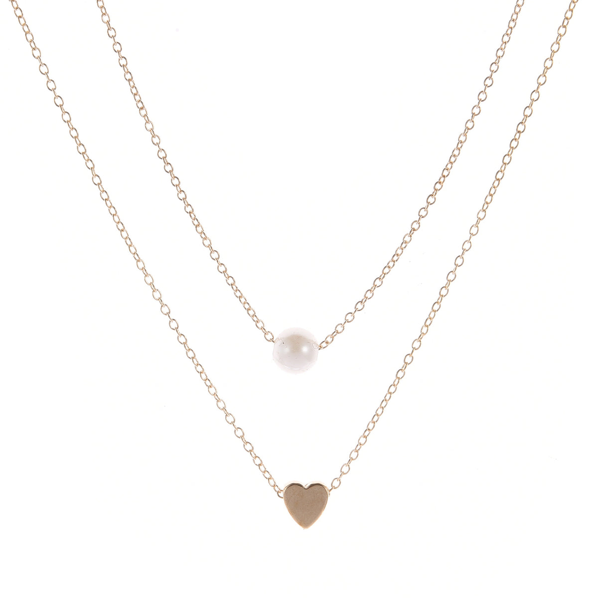 Doppelte Herzkette mit Perle – Layering Halskette