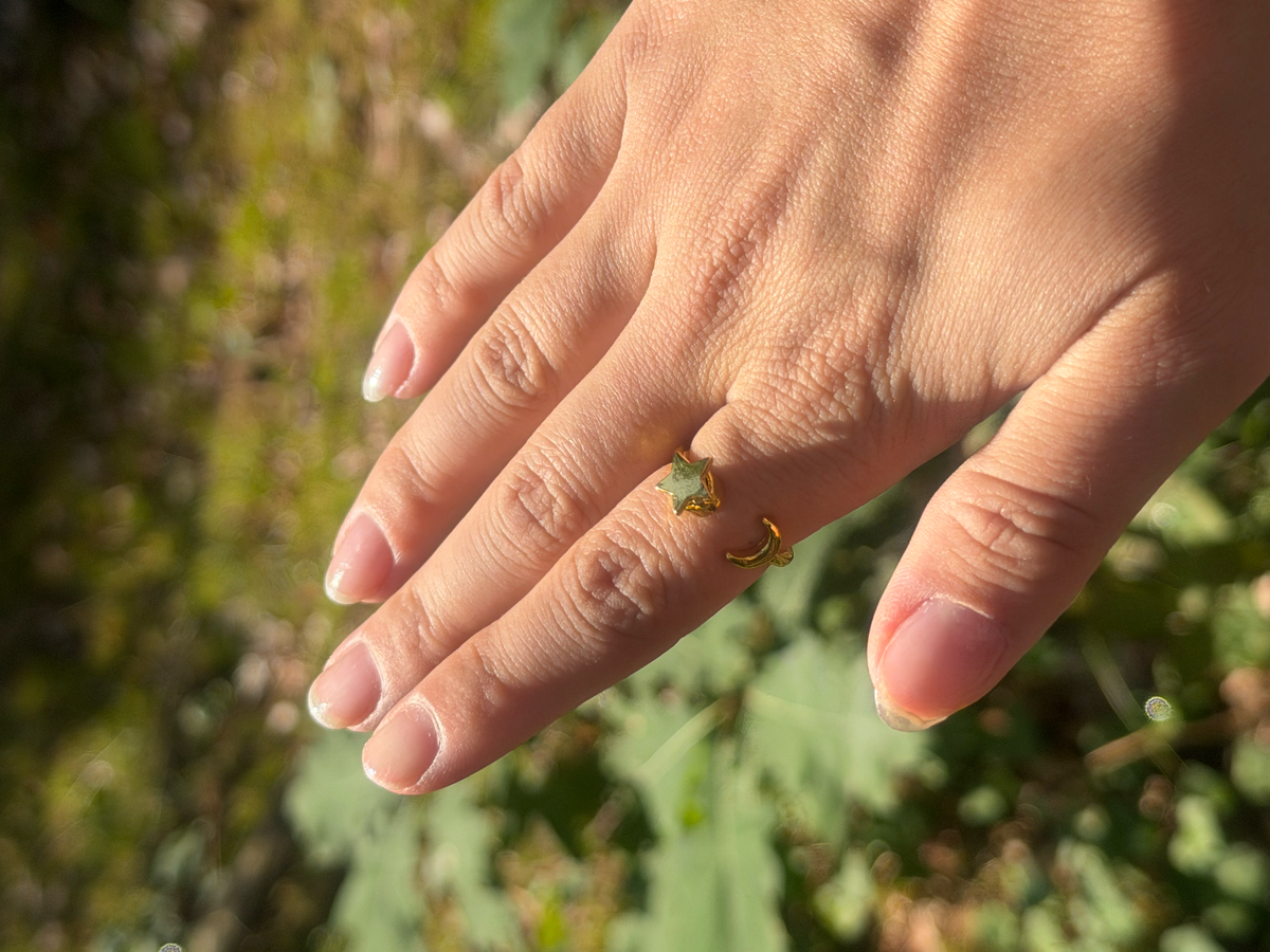 Premium Anxiety-Ring „Moon & Star“ mit drehbarem Stern