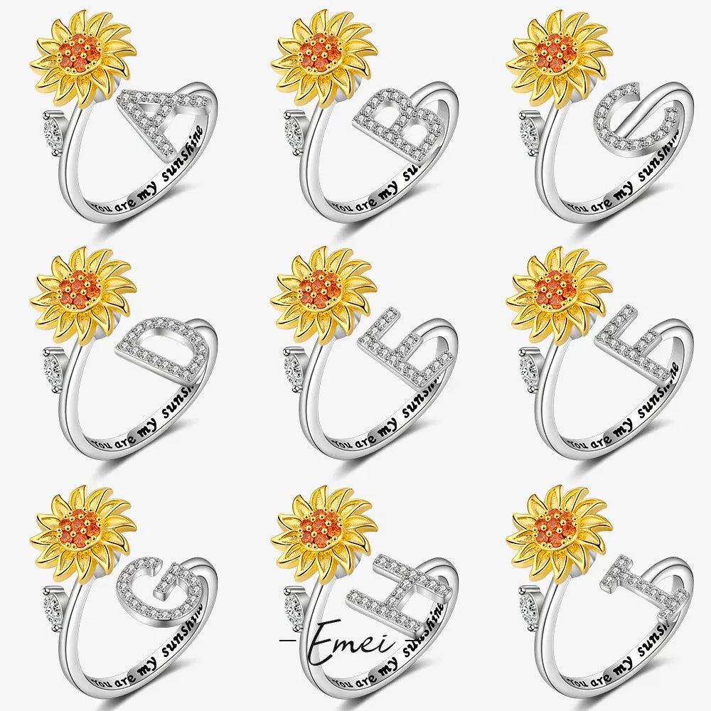 Anti-Stress Spinner-Ring mit Sonnenblumen-Design – 18K vergoldet, drehbar & stilvoll