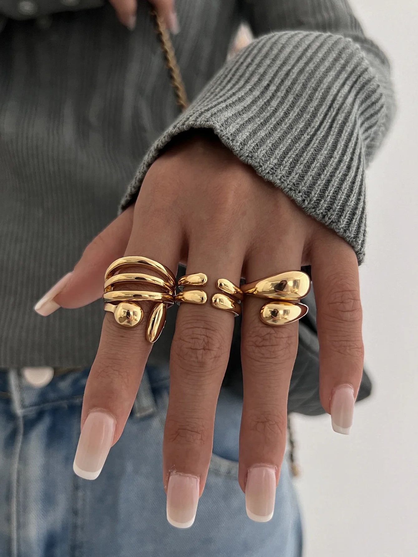 4er-Set Punk-Ringe – geometrisch, gold/silber & verstellbar im Hip-Hop Stil
