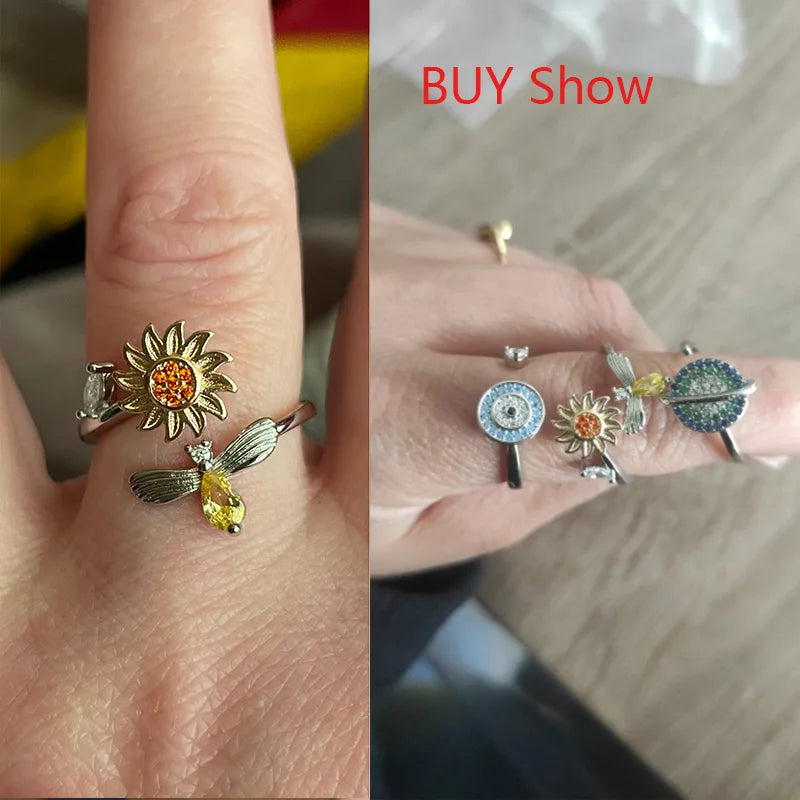 Anti-Stress Spinner-Ring mit Sonnenblumen-Design – 18K vergoldet, drehbar & stilvoll