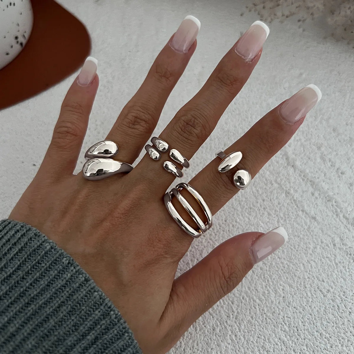4er-Set Punk-Ringe – geometrisch, gold/silber & verstellbar im Hip-Hop Stil