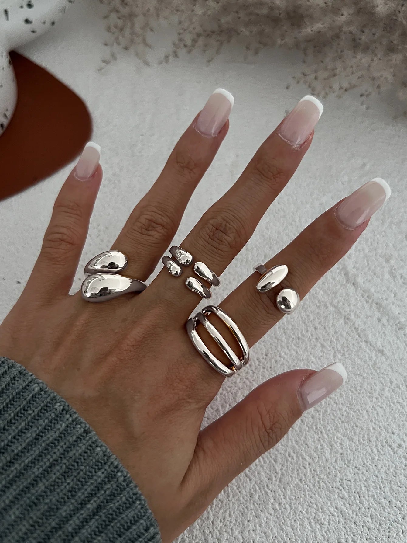 4er-Set Punk-Ringe – geometrisch, gold/silber & verstellbar im Hip-Hop Stil
