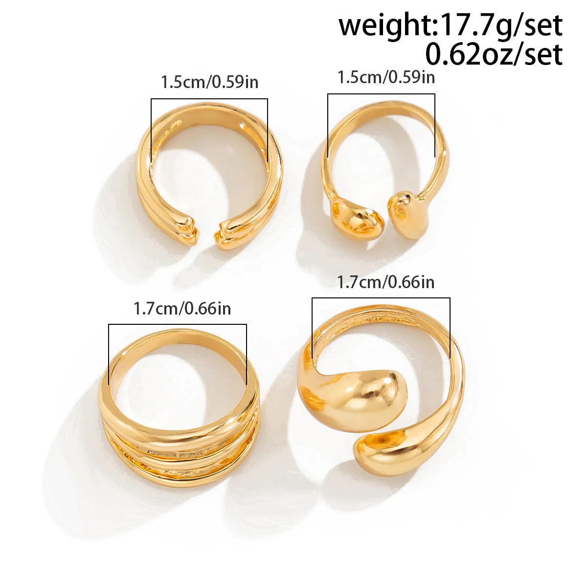 4er-Set Punk-Ringe – geometrisch, gold/silber & verstellbar im Hip-Hop Stil