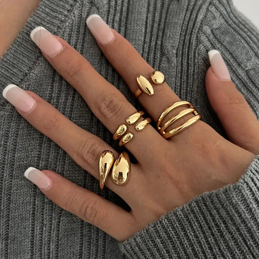 4er-Set Punk-Ringe – geometrisch, gold/silber & verstellbar im Hip-Hop Stil