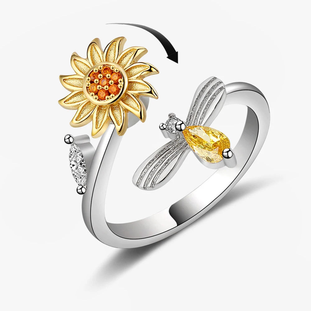 Anti-Stress Spinner-Ring mit Sonnenblumen-Design – 18K vergoldet, drehbar & stilvoll
