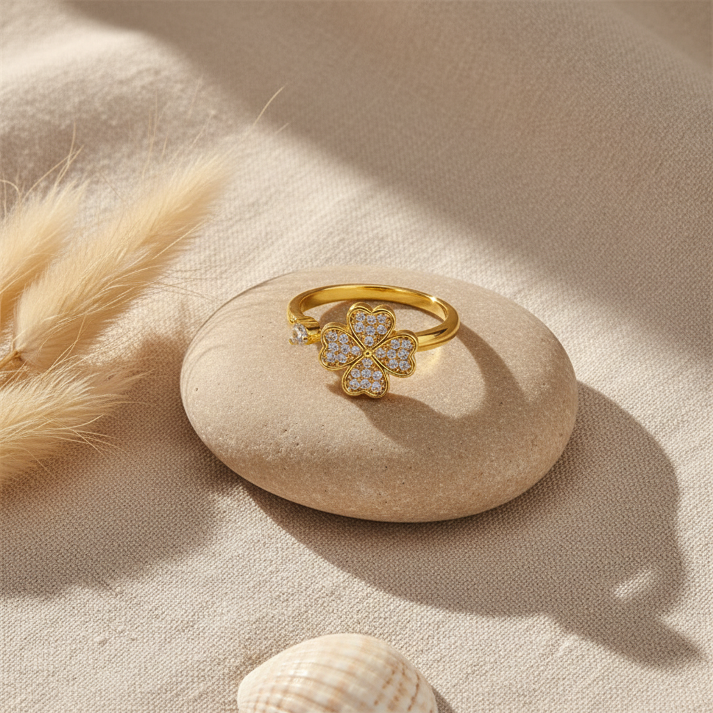 Premium Anxiety-Ring „Lucky Clover“ mit drehbarem Glücksklee