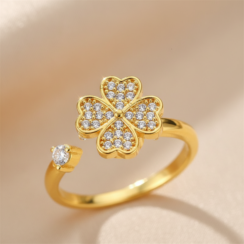 Premium Anxiety-Ring „Lucky Clover“ mit drehbarem Glücksklee