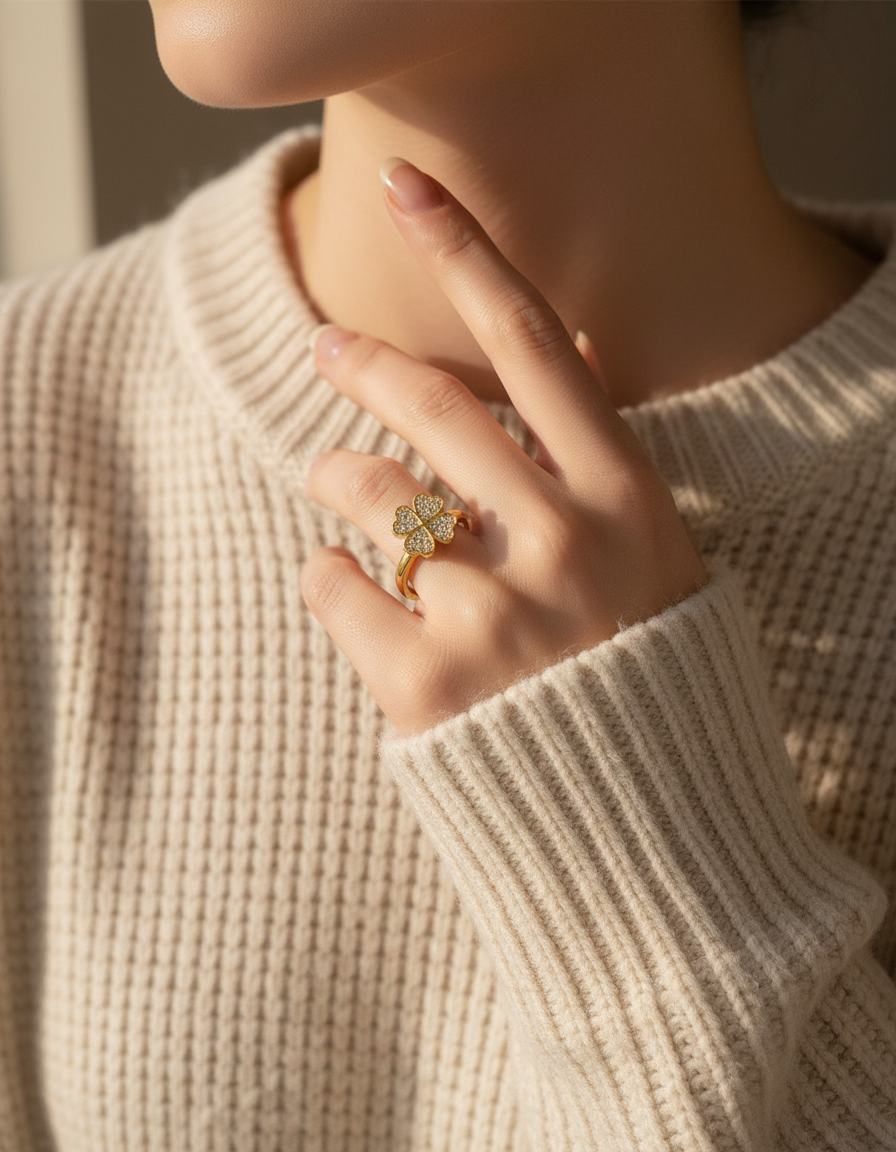 Premium Anxiety-Ring „Lucky Clover“ mit drehbarem Glücksklee