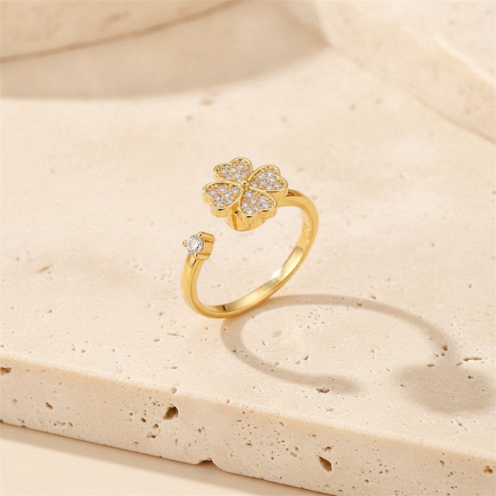 Premium Anxiety-Ring „Lucky Clover“ mit drehbarem Glücksklee