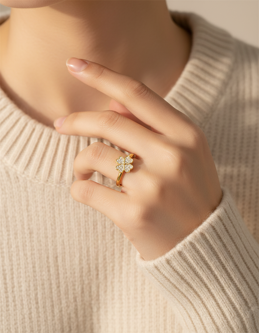 Premium Anxiety-Ring „Lucky Clover“ mit drehbarem Glücksklee