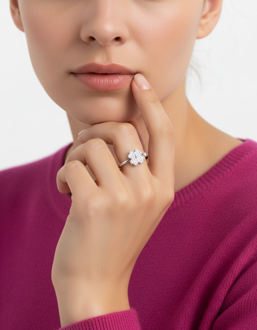 Premium Anxiety-Ring „Lucky Clover“ mit drehbarem Glücksklee