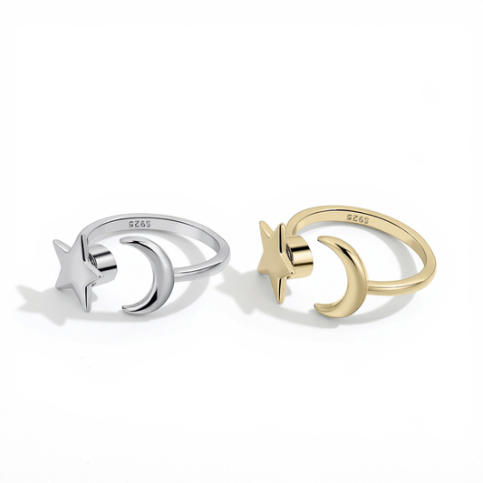 Premium Anxiety-Ring „Moon & Star" mit drehbarem Stern