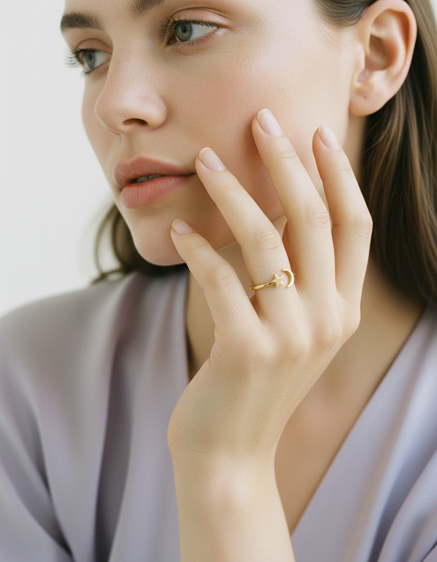 Premium Anxiety-Ring „Moon & Star“ mit drehbarem Stern
