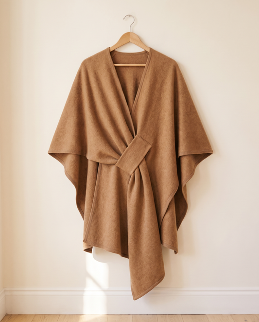 Langer Poncho Schal in Camel