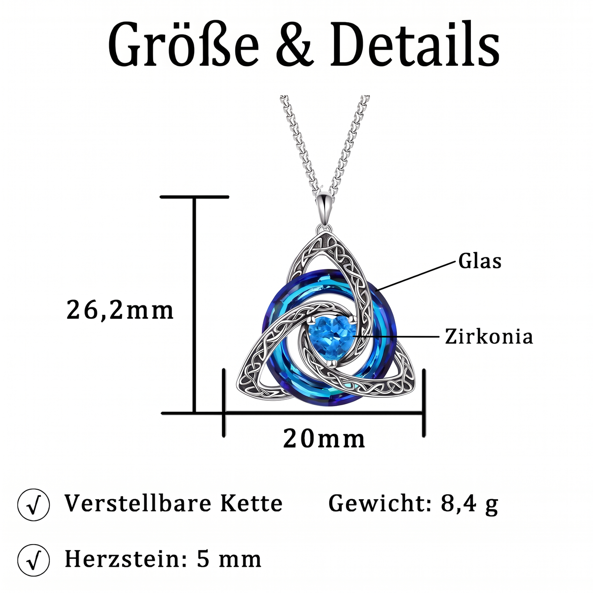 Keltische Knoten Kette Größe und Details